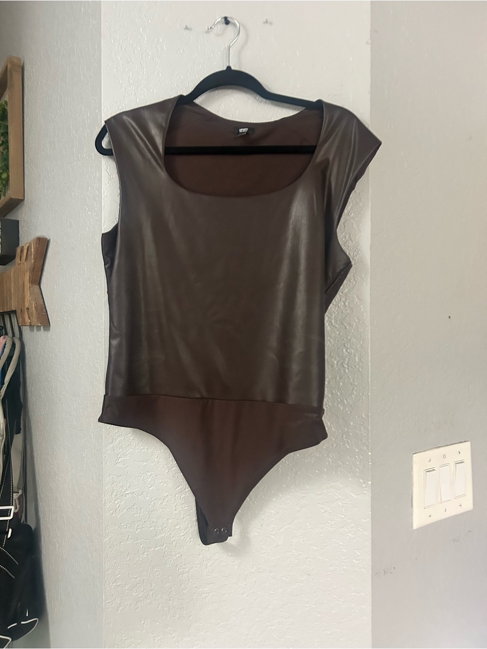 Express Brown Faux Leather Bodysuit